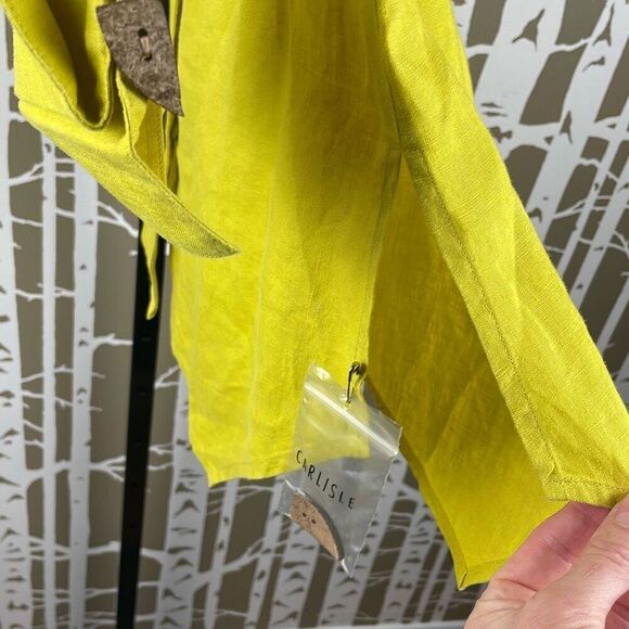 Carlisle 100% LINEN Asymmetrical Hem Top Acid Green Chartreuse 2 - Picture 5 of 14